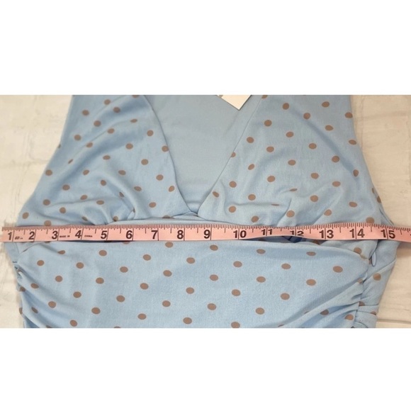 ZARA Blue Polka Dot Mini Dress Ruched V Neck Women’s Size Large NEW - Picture 11 of 14